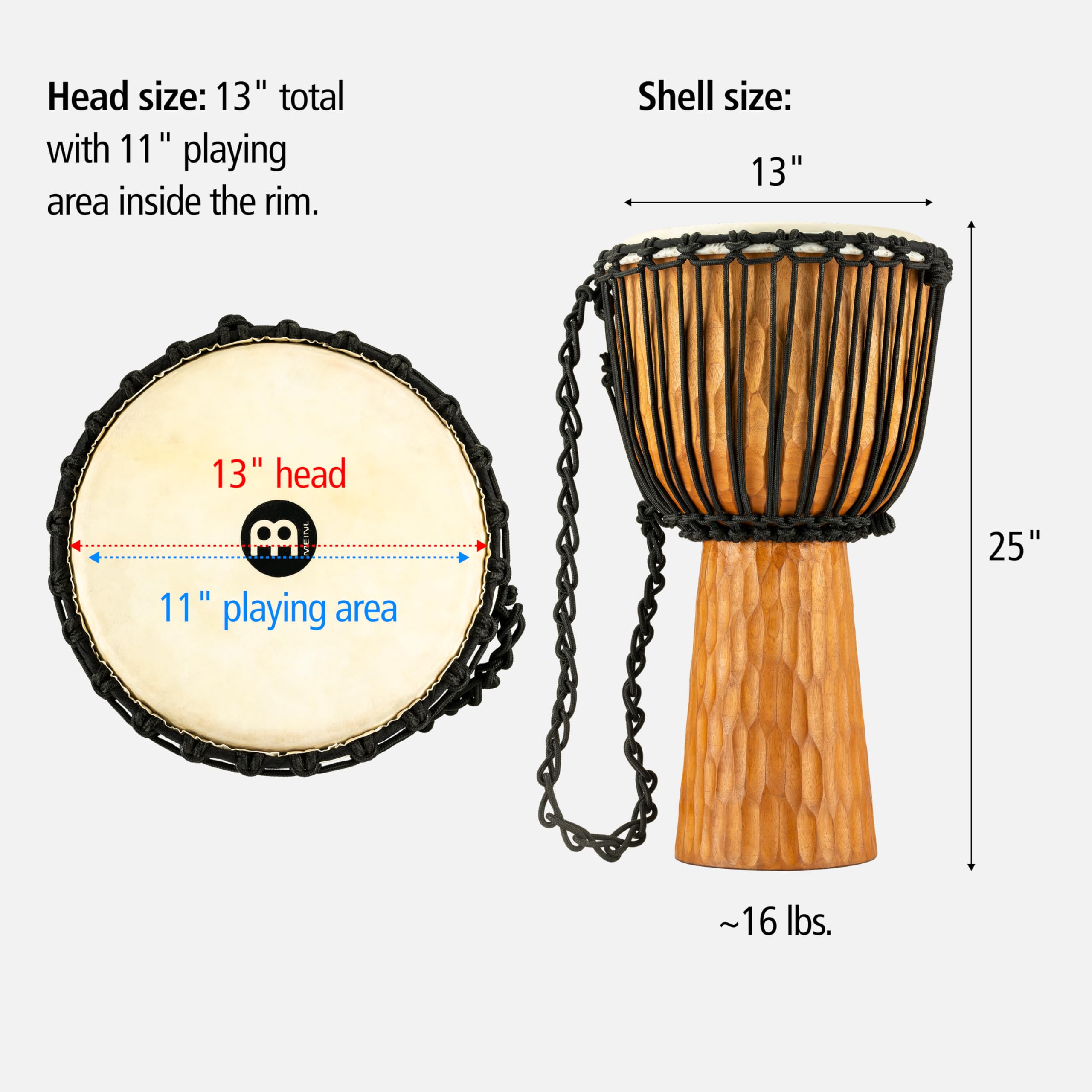 MEINL Djembes Nile Series HDJ4-XL Djembe Braun 13 Zoll