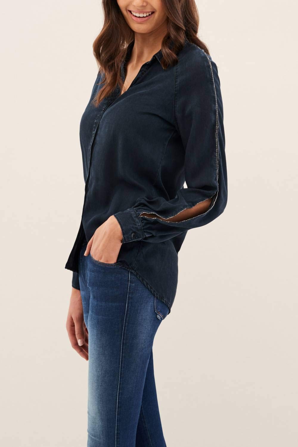 Salsa Hemden Blusen Damen Shirt Glitzer-Detail schwarz