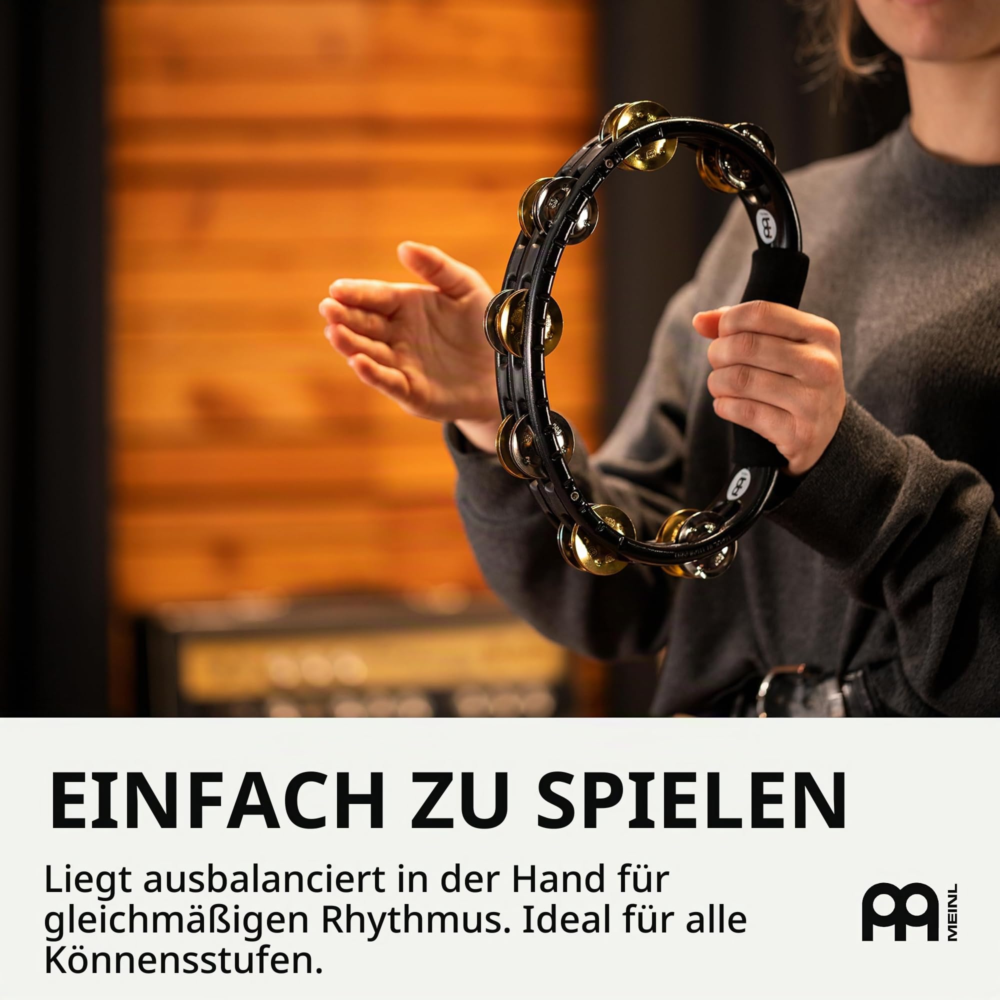 MEINL Tambourines TMT1B-BK Schellenring Schwarz Messing