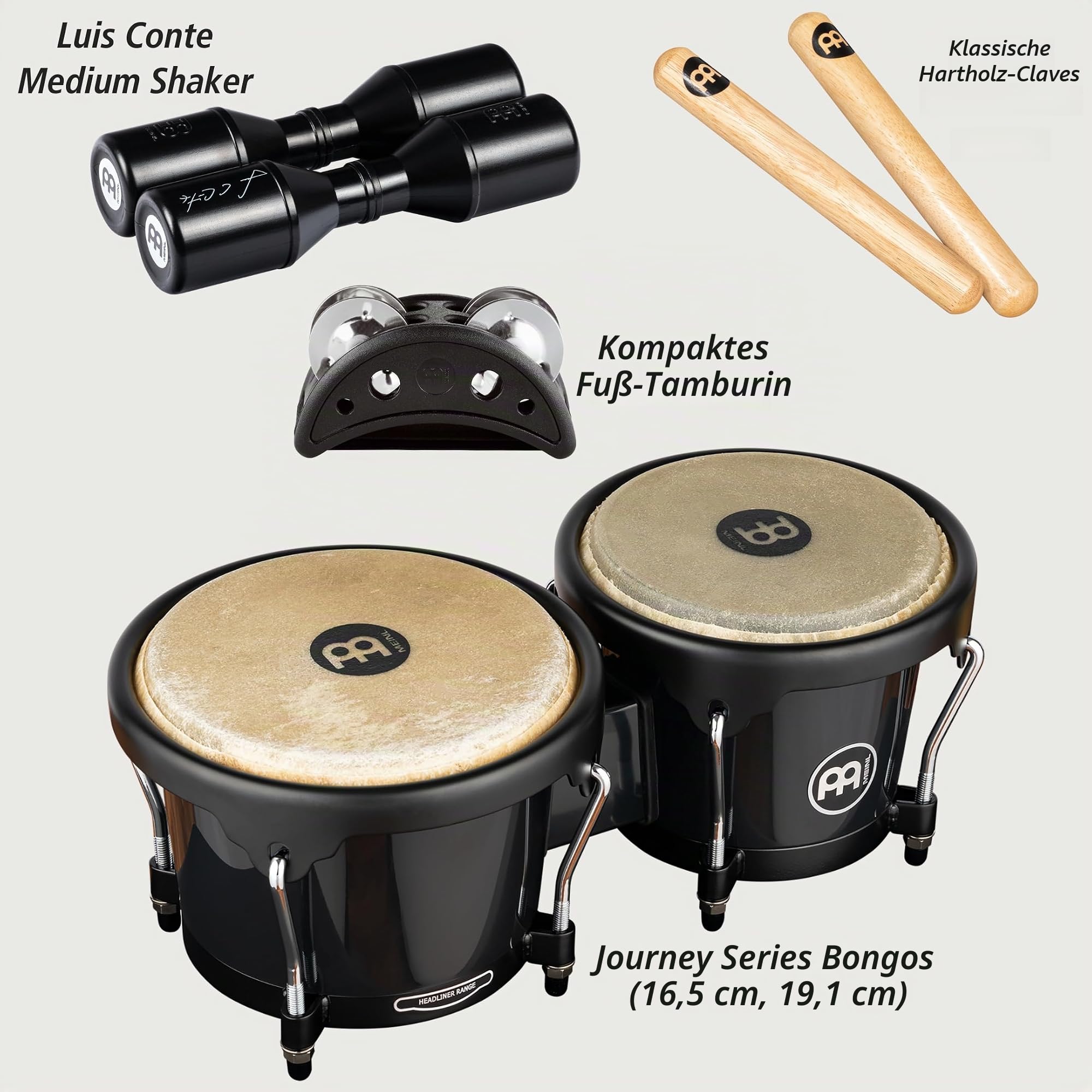 Meinl Bongos BPP-1 Percussion-Set schwarz-natur mit Shaker