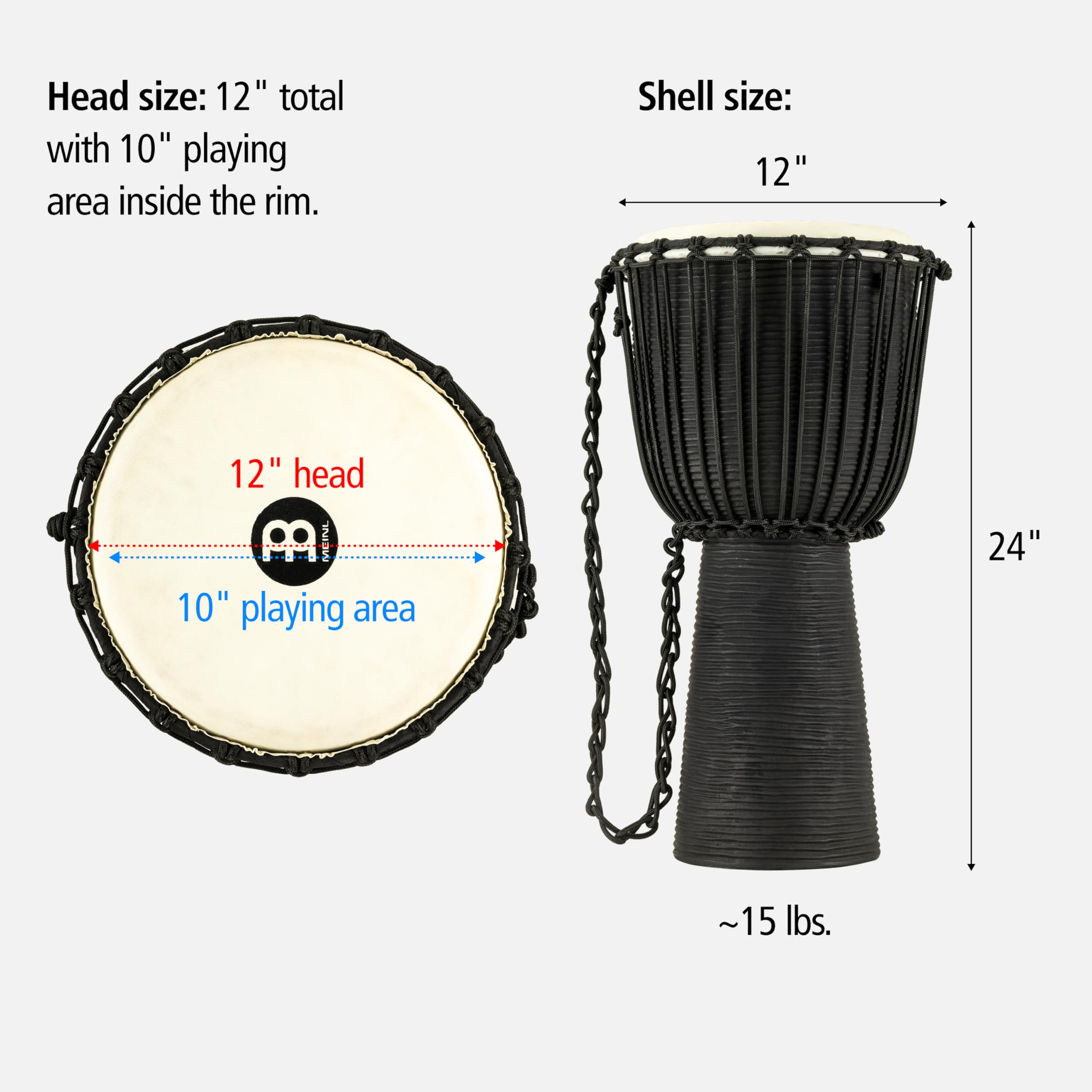 Meinl Black River HDJ3-L Djembe 12 Zoll Schwarz Mahagoni