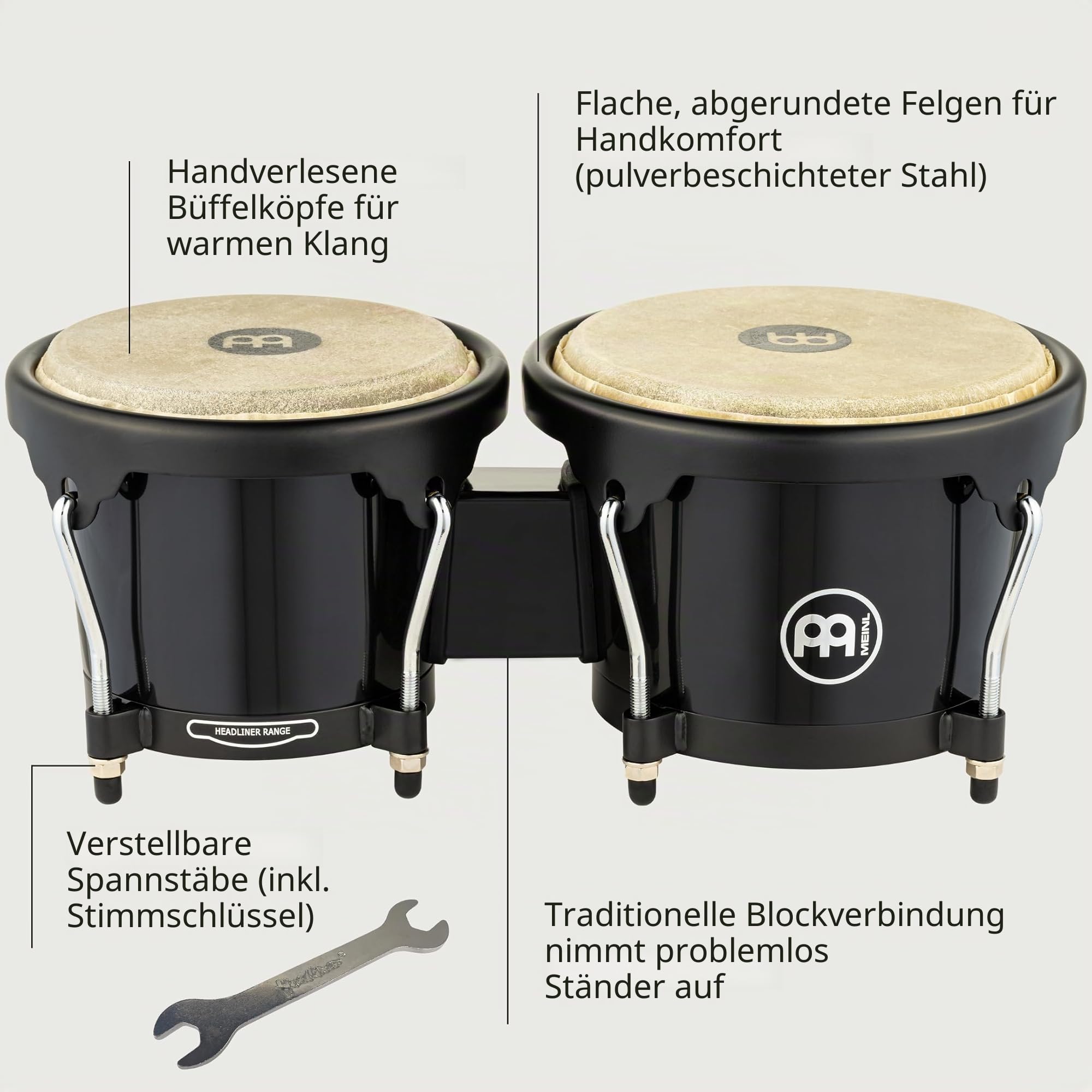 Meinl Bongos BPP-1 Percussion-Set schwarz-natur mit Shaker