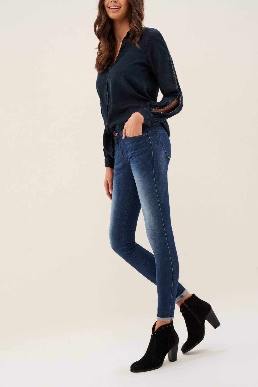 Salsa Hemden Blusen Damen Shirt Glitzer-Detail schwarz