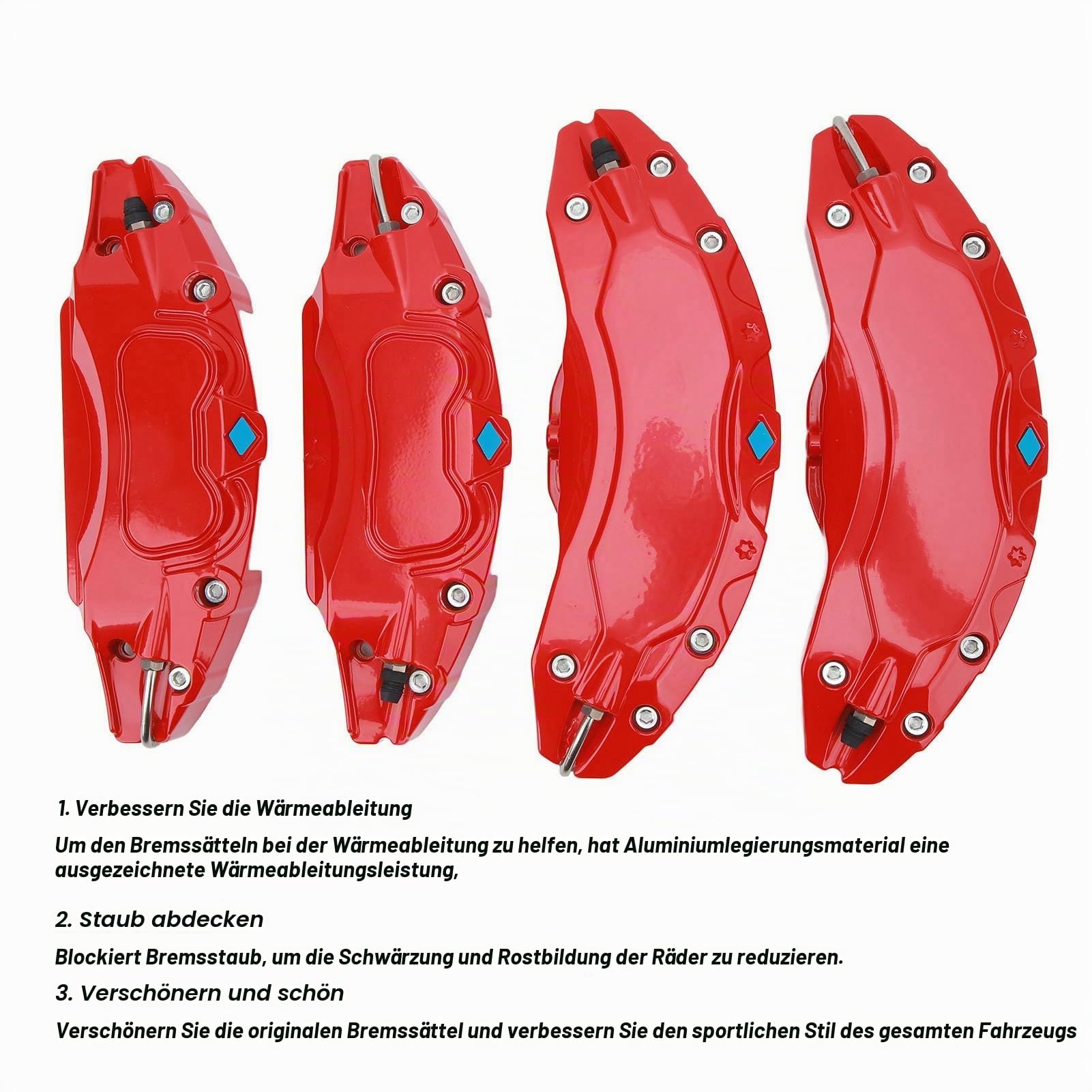 aklosipy Bremssattelabdeckungen Alu Rot 4 Stück Model Y