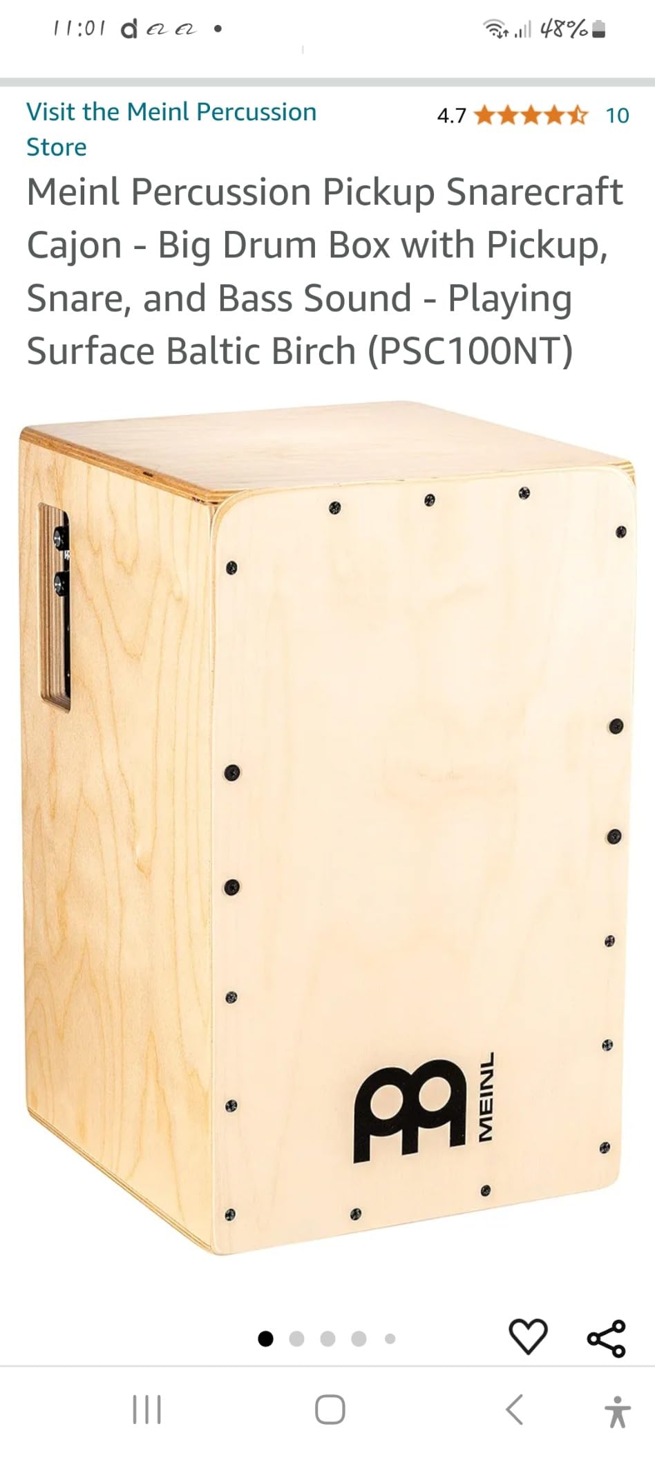 Meinl PSC100NT Snarecraft Cajon Birke mit Tonabnehmer