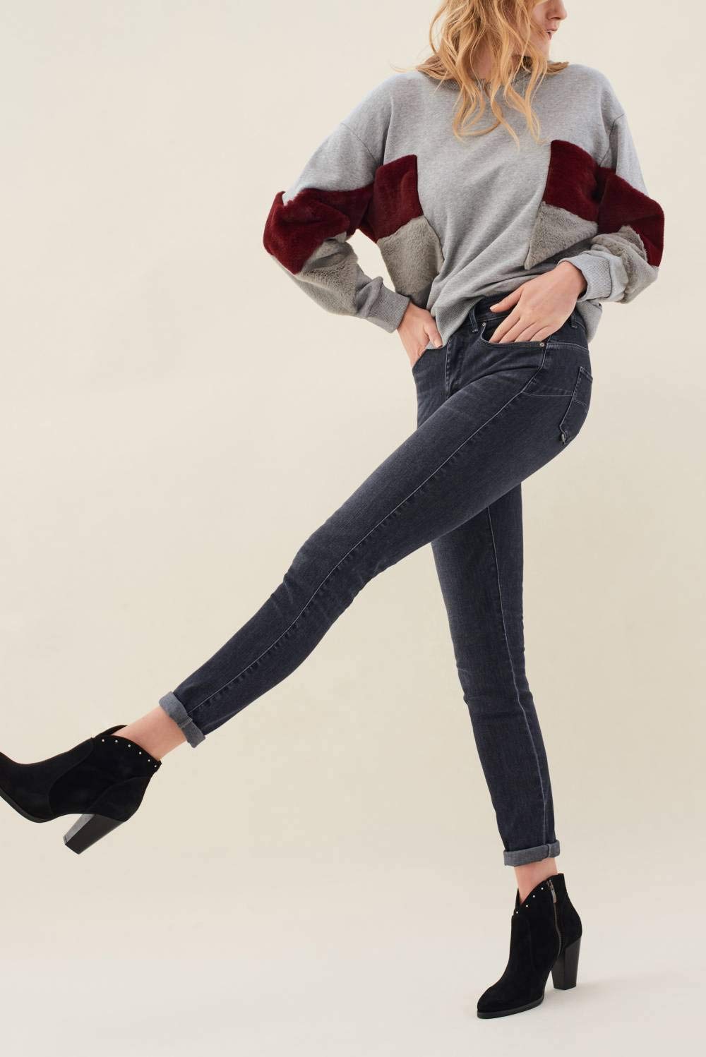 Salsa Tops T-Shirts Damen Strickshirt Pelzbesatz