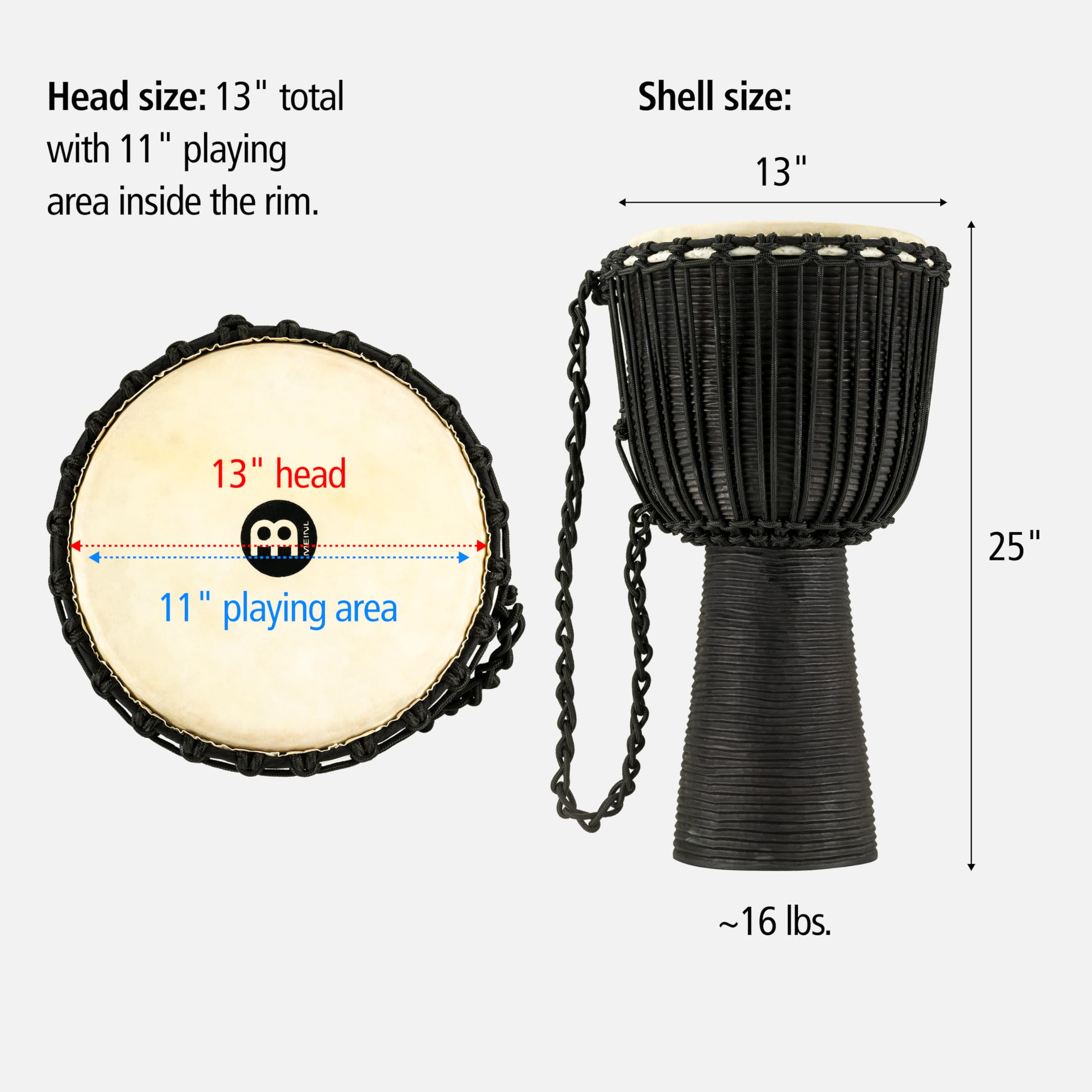 Meinl Djembes HDJ3-XL Djembe Schwarz Mahagoni 13 Zoll